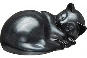 Kriss Art Haustierurnen, schlafende Katzenurne aus Kunstharz, Katzenurnen für Asche, kleine Tierurne, kleine Haustierurnen (schwarz)