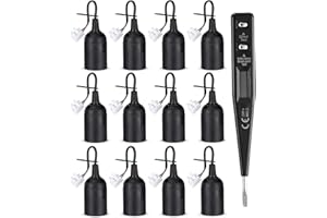 heuchaey 12 Stücke E27 Renovierfassung Lampenfassung,Lampenfassung E27 mit Kabel,Schwarze Renovierfassung,mit VDE-Spannungsprüfer,Baufassung mit Kabel,max. 60 W