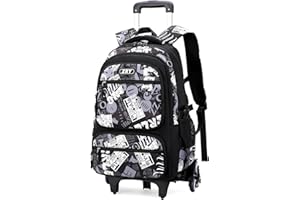 Amythe Zaino Trolley Scuola Media e Superiore, 40L Zaino con 6 Ruote per Ragazzo Adolescenti 10-24 anni, Zainetto Casual con Rotelle per Viaggi, Staccabile e Impermeabile -Nero