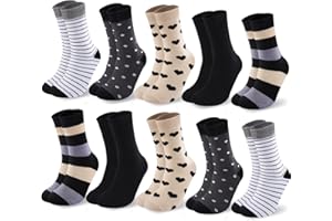 Cirorld Skarpetki Damskie 10 Par,Kolorowe Bawełniane 39-42,Średnie Skarpetki,Komfortowe Sportowe,Oddychające Zimowe,Pasywane I Kropkowane Wzory