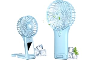 Wastou Ventilatore Portatile, Mini Ventilatore Silenzioso Ricaricabile USB, Piccolo Ventilatore Personale a 4 Velocità con Specchio, Ventilatore da Tavolo a Batteria per Viaggi in Ufficio all'Aperto