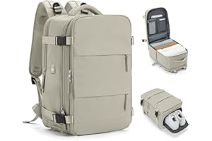 HPLQQ sac à dos Bagage Cabine 45x36x20 pour Easyjet sous siège Sac de Voyage Cabine Avion Bagage à Main Sac à Dos Ordinateur Femme Homme avec compartiment à chaussures,J4-Gris Marron