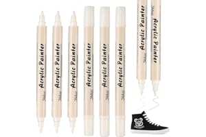 WOKICOR Lot de 6 marqueurs textiles lavables en machine - Marqueurs acryliques double pointe - Marqueur textile blanc imperméable - Pour t-shirts, sacs en tissu - Bricolage