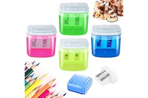 FOZUANEI 4 Pcs Colorful Dual Holes Pencil Sharpener, Oval Manual Sharpeners with Cover, Portable Durable Pencil Sharpeners for Kids, Office, Home, Students, School, Class Supply