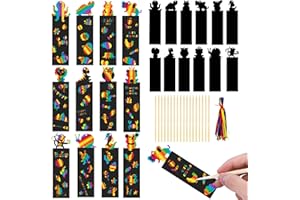 DEVENIRRICHE 24 Stück Kratzbilder Lesezeichen, Kratzbilder Für Kinder DIY Magic Regenbogen Scratch Painting mit 24 Stück Holzstiften 24 Stück Bändern, für Kinder Studenten Party Bastelbedarf, DIY Geschenkanhänger