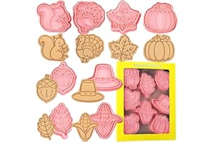 FLYFTREY Lot de 8 emporte-pièces en forme de biscuits pour enfants Thanksgiving, feuille d'érable, citrouille, écureuil, maïs, dinde, pignons de pin, fondant, moule à biscuits, moule à biscuits