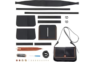 WADORN 31pcs DIY Leather Shoulder Bag Making Kits, Black PU Leather Knitting Crochet Bag Making Materials Leather Craft Purse Sewing Kit Handbag Making Cross Stitching Tool Set, 25x8x15cm