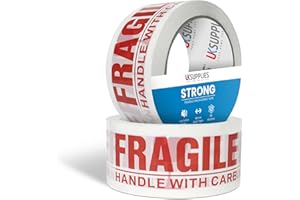UK SUPPLIES LIMITED Pack of 2 LOW NOISE Premium Fragile Tape Handle with Care-48MM X 66M Extra Strong Packing Tape,Secure Sticky Heavy Duty Adhesive Tape,Packaging Tape for Moving & Packing Boxes