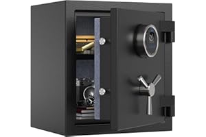 RPNB Digital Fireproof Safe Box, Biometric Fingerprint Fire Proof Safe with Touch Screen, Removable Shelf and 3 Spoke Safe Handle, Suitable for Home Office Hotel, 23.8 L, Black