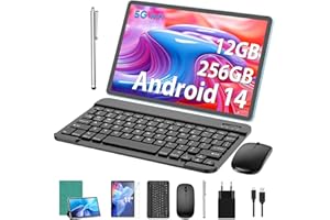 ‎JJGJ Android Tablet,11 Zoll Tablet Android 14 mit Tastatur, 12GB+256GB, 1TB Expand, Tablet PC mit Octa-Core, 8000mAh, 2.4G/5G WiFi, 13MP+5MP Kamera, 2 in 1 Tablet mit Tastatur Tasche, Maus, Stylus(Grün)