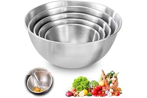 PORFOYO Lot de 5 bols mélangeurs en acier inoxydable - Saladiers en acier inoxydable - Bol mélangeur - Bol de cuisine - Bol de service - 1 l, 1,5 l, 2 l, 2,5 l, 3,5 l - Saladier pour la cuisine - Peu