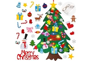 DEYAAH 3.2FT Felt Christmas Tree Set for Toddlers Kids with Led String Light,Wall Hanging DIY Christmas Tree with Detachable Ornaments for Xmas Gifts Home Decoration