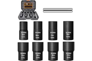 BRYZE Nut Bolt Extractor Set with Center Punch Bar, Easy Out Lug Nuts Remover Socket Set Tool for Stripped, Damaged, Rounded-Off, Rusted Bolts&Nuts 1/2 Drive 9-Pieces