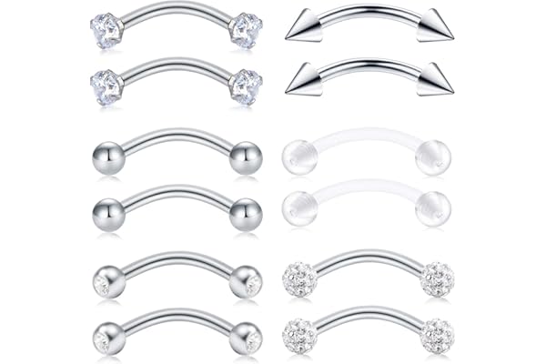 AceFun Acier Chirurgical 316L Piercing Sourcils Rook Oreille Piercing Bananes Rook Oreille Arcade Curved Barbell Piercing 16G Nombril Anneaux