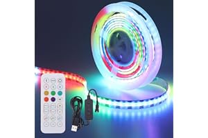 GOMING DC 5V WS2812B COB Ruban LED 2M 320 Pixel Alimenté par USB avec Contrôleurs Individuellement Adressable RGB Couleur Rêve Flexible IP20 Non-étanche PCB Blanc Bande LED pour DIY Décorer
