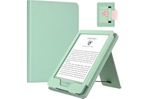 MoKo Custodia Compatibile con 6 Pollici Kindle 11a Generazione 2024/2022, Magnete Riattivazione e Standby, Con Supporto,Cinturino da Presa e Fessure da Tesserini per Kindle 2024 11a Gen, Verde Agave