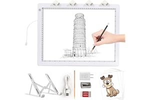 TOHETO A3 Lavagna Luminosa per Disegnare con Supporto Pieghevole, 8000 Lux Tampone Luminoso Ultra Sottile Artista LED Tracing Light Pad Board Box for Tracciamento, Disegno, Pittura Diamante - Bianco