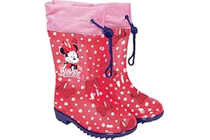 PERLETTI Bottes de Pluie Minnie Mouse Rouge à Pois Enfant - Bottines Fille Disney Minni Ecole Semelle Antidérapante - Galoches Chaussures Imperméables Cordon de Serrage