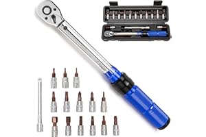 Beslands 1/4" Llave Dinamométrica (Torque 2-24 Nm) para Bicicleta y Moto, con Puntas: H2, H2.5, H3, H4, H5, H6, H8, H10, PH1, PH2, PH3, T10, T25, T30, 100mm Barra Extensión