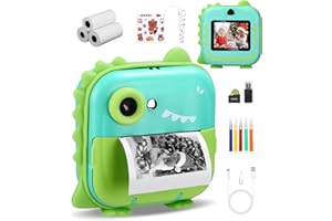 ZOUNIN Fotocamera istantanea per bambini, fotocamera HD per da 2,4 pollici con scheda di memoria da 32 GB e 3 rotoli di carta da stampa, per bambini da 3 a 14 anni (‎blue and green, ‎17.4 x 15.8 x 6.1)