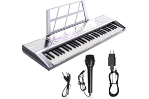 GLXERTVZ Digital Piano Klavier 61 Tasten & Noten Notenständer-Tragbares Elektronisches Keyboard-Musikinstrument mit Lautsprechern und Unterrichtsmodi,Begleitautomatik Geeignet für Anfänger/Erwachsene