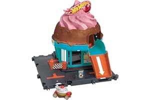 Hot Wheels City “Let's Race - ¡a Correr!” Netflix - Heladería Pista para Coches de Juguete, Incluye 1 vehículo, +4 años (Mattel HTN77)