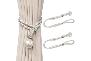 Homirty 2 Pezzi Fermatende per Tende con Perle, Fermatenda in Corda Decorativa Embrasse per Tende, Fermatende e Raccogli Tenda, Corda Ferma Tende, Clip Tende con Perla per la Casa L'Ufficio, Bianco