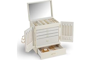 Vlando Large Jewellery Box, French Jewellery Box, 6 Levels, Jewellery Organisers, Large XXL with Mirror, Drawers, Jewellery Storage for Earrings, Necklaces, Watches (Beige)