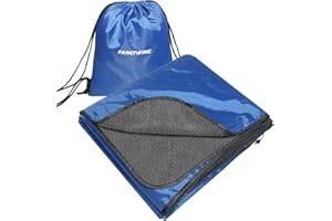 FANCYWING Hooded Stadium Blanket, Waterproof & Windproof Camping Blanket, Large Warm Fleece Outdoor Mat for Picnic, Sports, Beach, Concerts, Car, Dogs, Travel, Indoor Portable (79x56 Inches) Blue