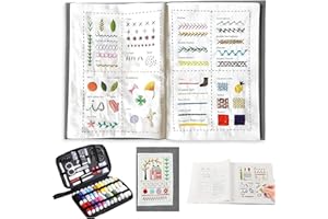 Fubsta Embroidery Stitche Book,Sticken Set Erwachsene,Stickset für Anfänger,Tragbar Sticken Buch mit Schritt-Anleitungen für 143 Stiche,mit einer Vielzahl von Mustern und Nähwerkzeugen