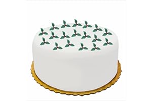 3HA HAHAHA Holy Leaf Christmas Cake Toppers Uk Cupcake Yule Log Muffin Decorations Xmas Artificial Topper Decoration Non Edible Traditional Table Centerpieces Party Supplies 25mm Plastic (Pack Of 20)