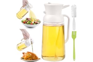 PUWOWYE 550ML Spruzzino Olio per Friggitrice Aria, Spruzzatore Olio 2 in 1, Spruzzino per Olio Vetro, Spruzzatore Olio da Cucina, con Pennello Cucina e Scovolino per Bottiglie, Bianco, WPDYP550
