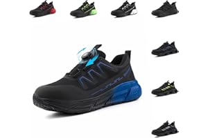 Loiston Scarpe Antinfortunistiche Uomo Donna Scarpe da Lavoro con Punta in Acciaio Leggere Anti-Smashing Autoblocco Sicurezza Protettive Antiscivolo Nero Blu Verde Grigio Rosso EU37-EU46