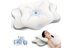 JINXIA Cervical Memory Foam Pillow, Ergonomic Pillow for Neck and Shoulder Pain Relief, Orthopedic Neck Support Pillow for Side/Supine/Prone Sleepers with Removable Cover, Light White and Gray