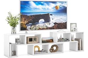 COSTWAY Mobile Porta TV Combinabile con Ripiani Aperti, per TV Fino a 65 Pollici, Mobile TV di Legno per Camera da Letto, Soggiorno, Capacità di Carico Massima 80 kg, 134-180 x 30 x 43 cm (Bianco)