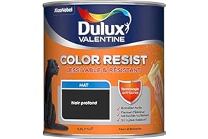 Dulux Valentine Color Resist Pièces à Vivre - Peinture Intérieure Murs, Plafonds, Boiseries - Lessivable et Résistante - Couleur : Noir Profond - 0,5 L