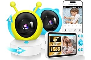 IPALAMILA Wifi Baby Monitor with Camera and Night Vision 5" Wireless Baby Monitor Phone App & Screen Control Two-Way Audio 4000mAh Battery Motion & Cry Detection Temperature & Humidity Sensor Blue+Yellow