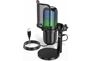 OBVHNUA Microphone USB Micro PC Cardioïde Condensateur Micro avec Lumière RVB Capteur de Mise en Sourdine pour Gaming Streaming Chat pour Ordinateur Windows Mac OS Laptop