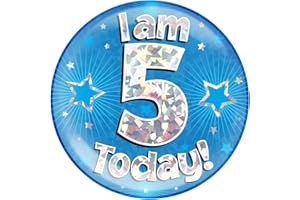 OAKTREE 6" Jumbo Badge I am 5 Today Blue Holographic Cracked Ice