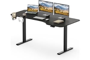 SANODESK 160 * 75cm Bureau Assis Debout Électrique Bureau Debout Réglable en Hauteur avec Crochet/Porte-Bouteille Fonction Mémoire