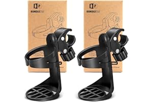 BUNDLEPRO Pack of 2 Pram Cup Holder,Universal Stroller/Pushchair Drink Holders,Adjustable Bottle Organizer for Bikes, Trolleys,Walkers and wheelchairs