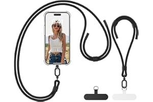 caslord Cordon Telephone Portable, avec 2 Patchs universels et 2 Cordon Téléphone Portable,Collier Compatibles avec Tous Les Smartphones-Noir