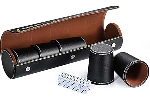 X SIM FITNESSX Würfelbecher Set, 5 Würfel mit Becher + 25 Punktwürfeln +Exklusives Aufbewahrungs und Transportetui aus Kunstleder mit Magnetverschluss. (Schwarz)