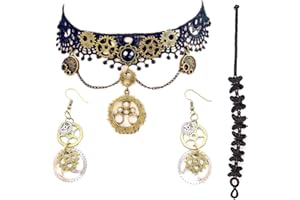 JinYu Collana girocollo e orecchini steampunk Set di braccialetti per Steampunk Halloween Punk Costume Party Retro Gear Clock Cog Donne Gothic