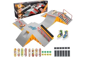 Tlater Finger Skateboard Park Kits, 14-in-1 Bigger Finger Skateboard Ramp Set DIY Montage Fingerboard Skatepark für Kinder Geburtstag Geschenk (Gelb)
