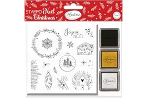 Aladine - 14 Tampons Noël Végétal - Avec Encreurs Noir, Argenté & Doré - Scrapbooking, Loisirs Créatifs - 03820