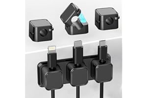 AMSGANK Clips Organizer per Cavi, 6 Pezzi Ferma Cavi Adesivi Magnetici Cable Organizer Porta Cordoni Adesivo Cavi Accessori Adatto per Comodino, Scrivania, Ufficio, Domestico (Nero)