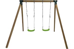 | MASGAMES | Columpio de Madera Cuadrada Karai Junior | Asientos Planos de plástico y Cuerdas Regulables | Anclajes incluidos | Uso doméstico |