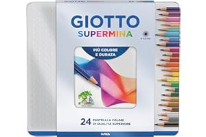 GIOTTO Supermina - Scatola Di Metallo Da 24 Matite A Pastello Colorate, 3.8 mm, Colori Intensi