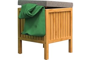 EISL BMBA02-WKBH - Sgabello da bagno in bambù con cesto per la biancheria, con seduta, in legno, per il bagno, per sedersi, marrone chiaro, 39 x 52 x 39 cm (larghezza x altezza x profondità): circa